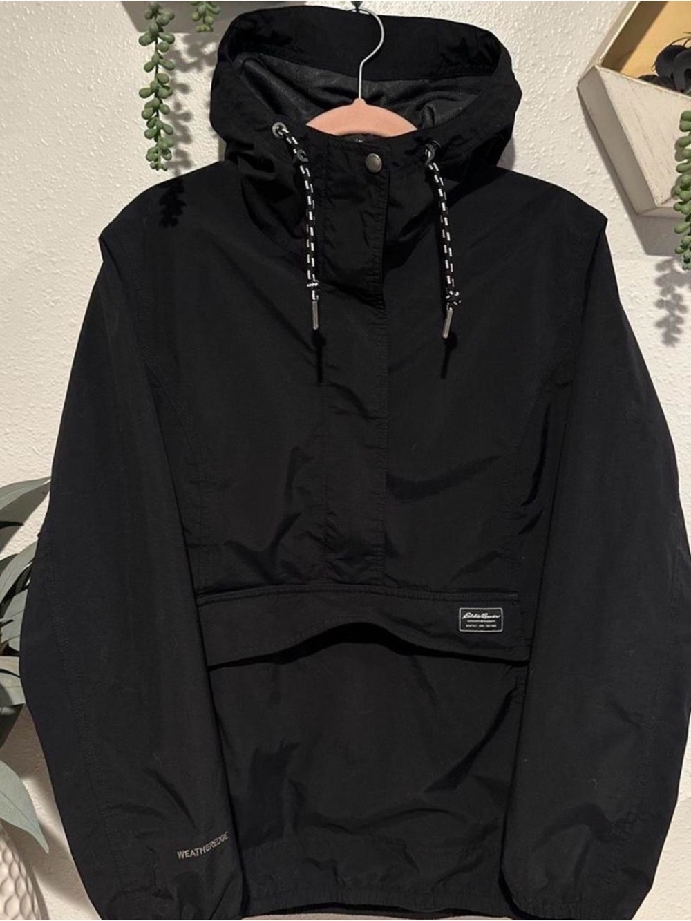 Eddie Bauer Black Hooded Windbreaker Jacket - Lightweight Weather-Resistant